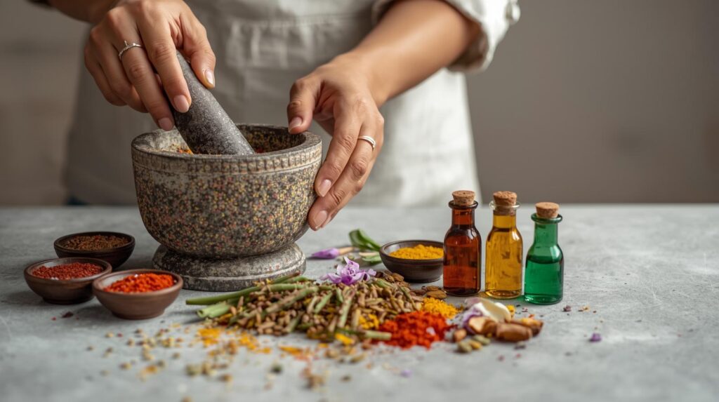 Terapie complementari - preparazione rimedio ayurvedico.