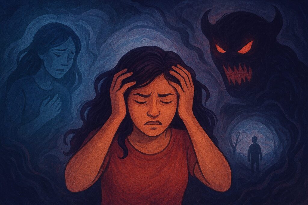 Trauma: ragazza che ricorda un trauma vissuto tempo prima.