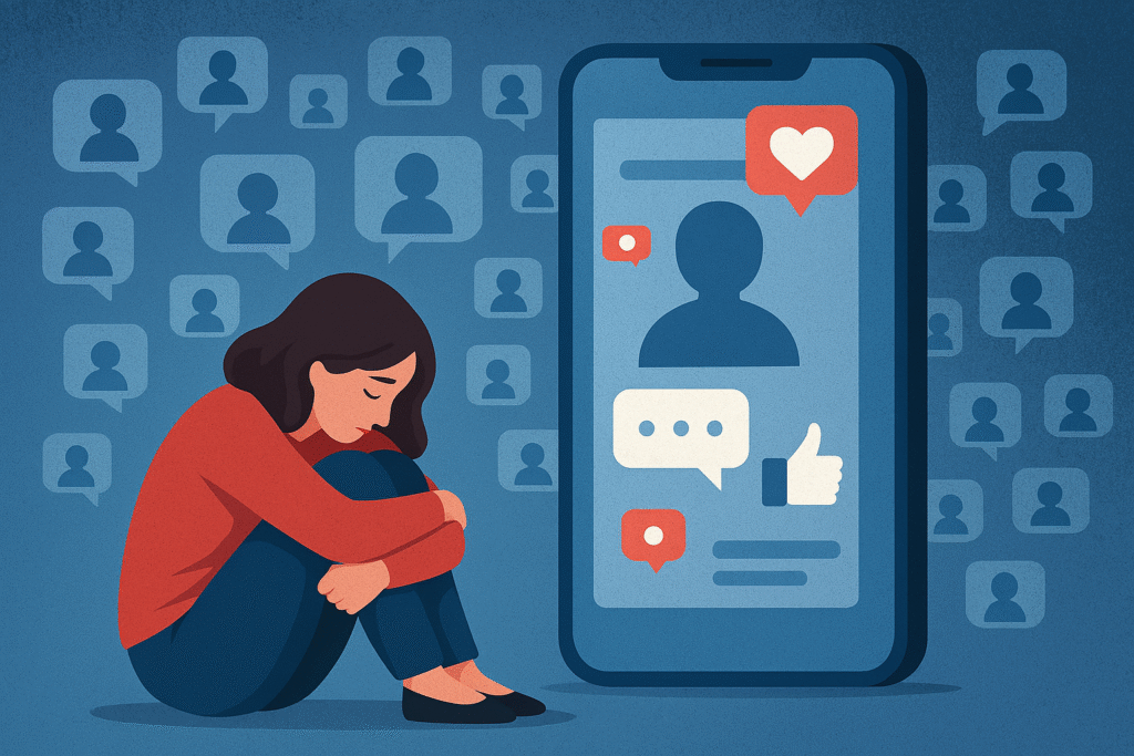 Solitudine moderna: persona che si soffre di solitudine nonostante ha molteplici amici/followers sui social.